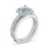 Thumbnail Image 3 of 7.0mm Cushion-Cut Aquamarine and 1/2 CT. T.W. Diamond Frame Bridal Set in 14K White Gold