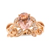 Thumbnail Image 1 of Oval Morganite and 1/15 CT. T.W. Diamond Vintage-Style Floral Bridal Set in 14K Rose Gold