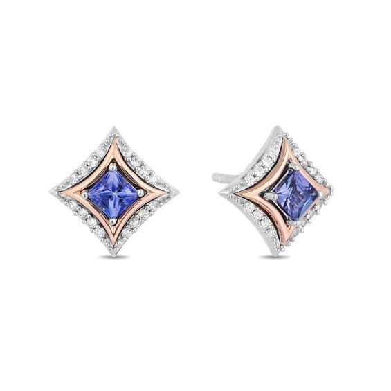 Enchanted Disney Ultimate Princess Celebration Tanzanite and 1/10 CT. T.w. Diamond Stud Earrings in Sterling Silver