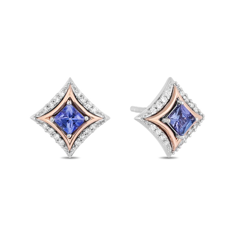 Main Image 2 of Enchanted Disney Ultimate Princess Celebration Tanzanite and 1/10 CT. T.W. Diamond Stud Earrings in Sterling Silver