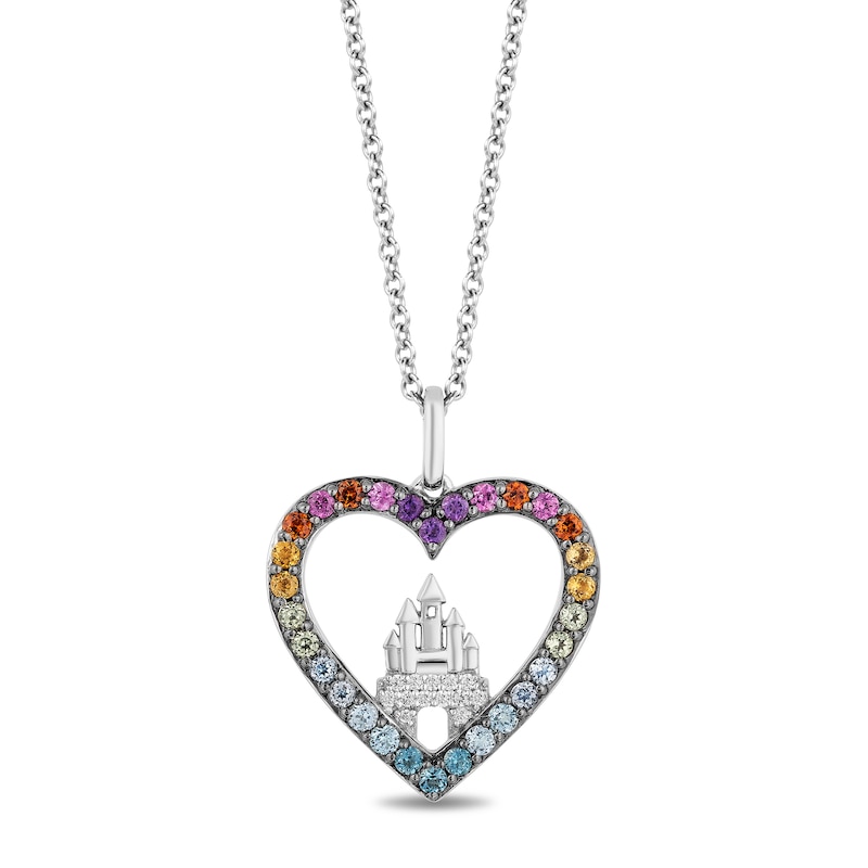 Enchanted Disney Ultimate Princess Celebration Multi-Gemstone and 1/20 CT. T.W. Diamond Heart Pendant in Sterling Silver