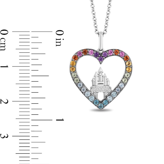 Enchanted Disney Ultimate Princess Celebration Multi-Gemstone and 1/20 CT. T.w. Diamond Heart Pendant in Sterling Silver