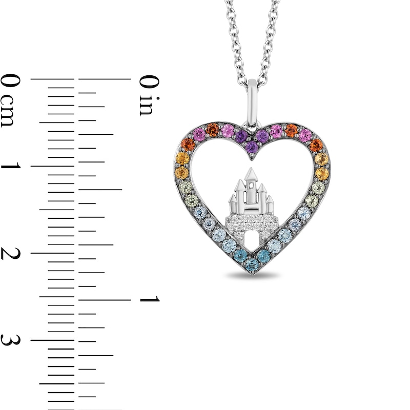 Enchanted Disney Ultimate Princess Celebration Multi-Gemstone and 1/20 CT. T.W. Diamond Heart Pendant in Sterling Silver