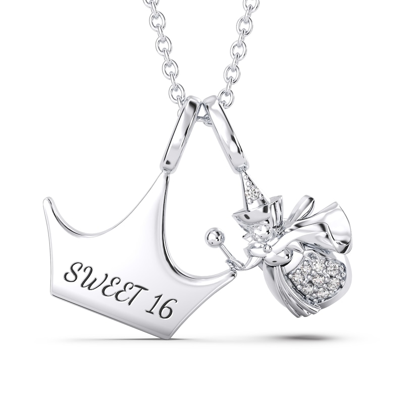 Enchanted Disney Aurora 1/20 CT. T.W. Diamond Fairy Godmother and Crown Charm Pendant in Sterling Silver (1 Line)
