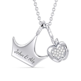 Enchanted Disney Snow White 1/20 CT. T.W. Diamond Apple and Crown Charm Pendant in Sterling Silver (1 Line)