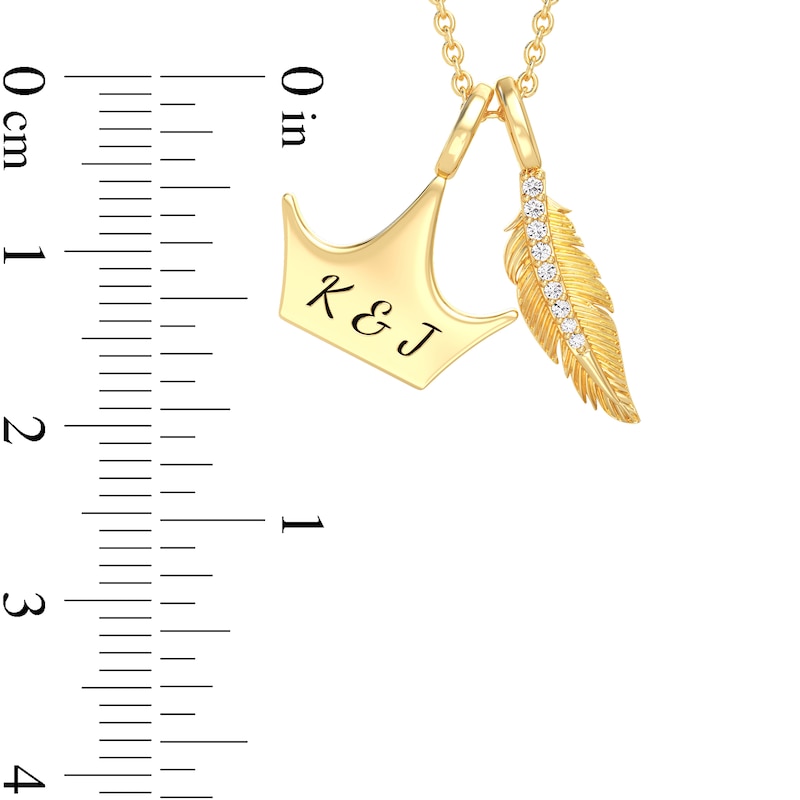 Enchanted Disney Pocahontas 1/20 CT. T.W. Diamond Feather and Crown Charm Pendant in 10K Gold (1 Line)