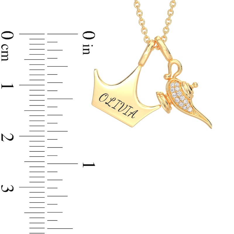 Enchanted Disney Jasmine 1/20 CT. T.W. Diamond Lamp and Crown Charm Pendant in 10K Gold (1 Line)