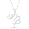 Thumbnail Image 0 of Pear-Shaped White Lab-Created Sapphire Virgo Zodiac Sign Pendant in Sterling Silver