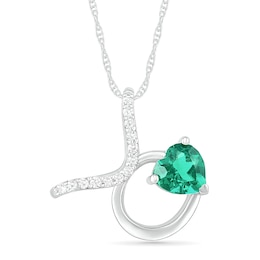 6.0mm Heart-Shaped Lab-Created Emerald and White Sapphire Taurus Zodiac Sign Pendant in Sterling Silver