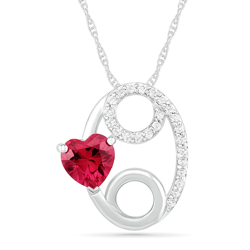 Main Image 1 of 6.0mm Heart-Shaped Lab-Created Ruby and White Sapphire Cancer Zodiac Sign Pendant in Sterling Silver