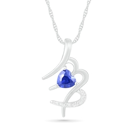 6.0mm Heart-Shaped Blue and White Lab-Created Sapphire Virgo Zodiac Sign Pendant in Sterling Silver