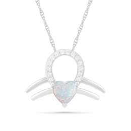 6.0mm Heart-Shaped Lab-Created Opal and White Sapphire Libra Zodiac Sign Pendant in Sterling Silver