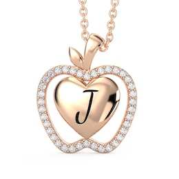 Enchanted Disney Snow White 1/5 CT. T.W. Diamond Apple Outline with Heart Pendant in 10K Gold (1 Initial)