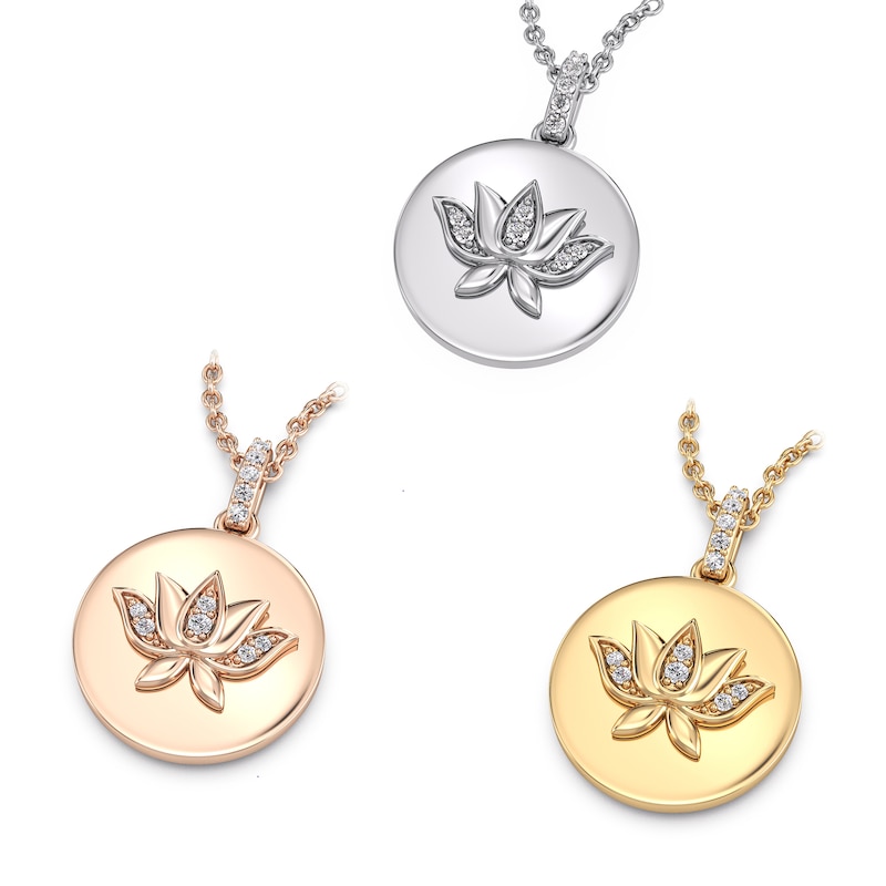 Enchanted Disney Tiana 1/20 CT. T.W. Diamond Water Lily Disc Pendant in 10K Gold (1 Line)