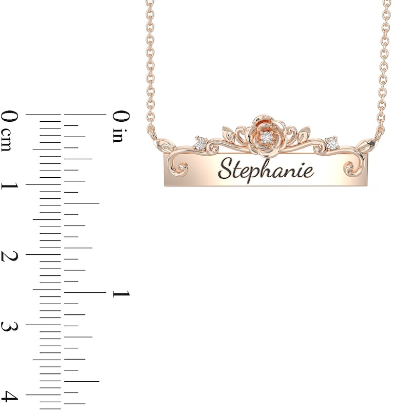 Enchanted Disney Belle 1/20 CT. T.W. Diamond Sideways Bar with Rose Necklace in 10K Gold (1 Line)