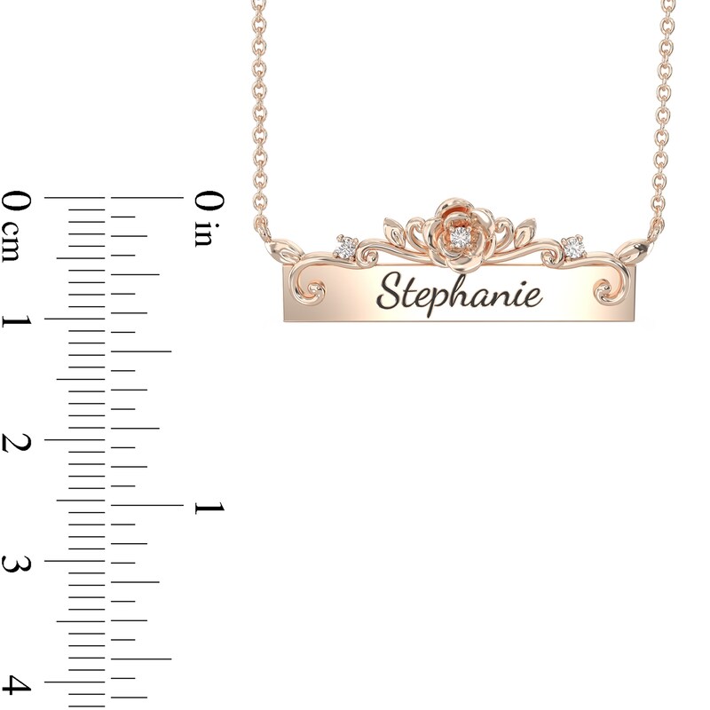 Enchanted Disney Belle 1/20 CT. T.W. Diamond Sideways Bar with Rose Necklace in 10K Gold (1 Line)