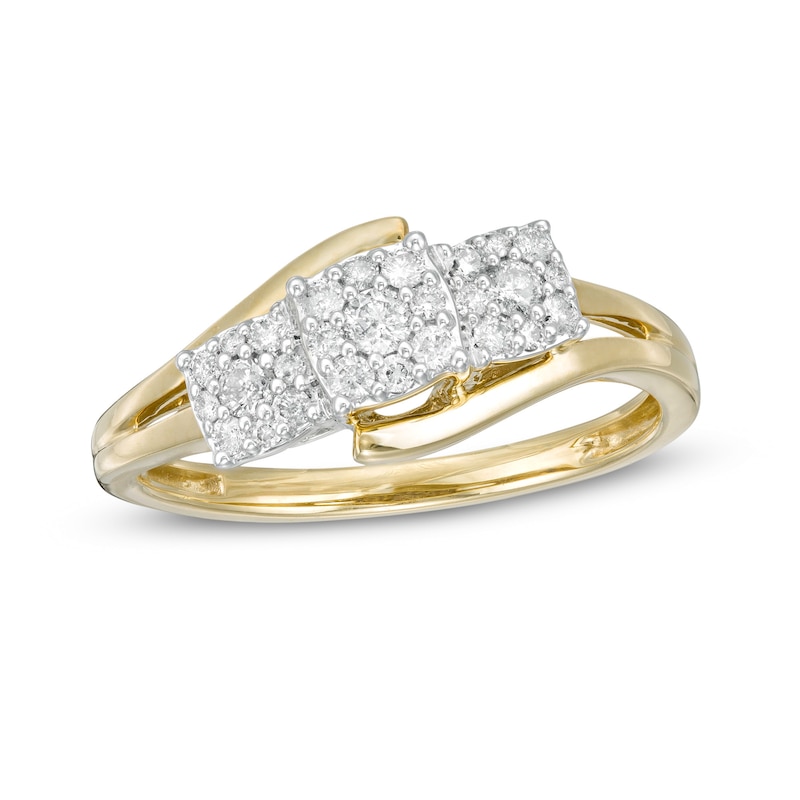 Main Image 1 of Cherished Promise Collection™ 1/4 CT. T.W. Composite Diamond Triple Cushion-Shaped Promise Ring in 10K Gold