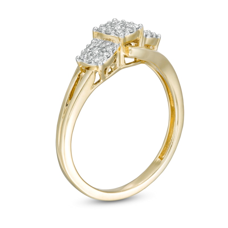 Main Image 3 of Cherished Promise Collection™ 1/4 CT. T.W. Composite Diamond Triple Cushion-Shaped Promise Ring in 10K Gold