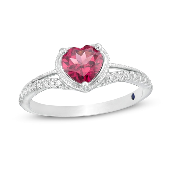 Cherished Promise Collection⢠Enhanced Heart-Shaped Rhodolite Garnet and 1/20 CT. T.w. Diamond Promise Ring in 10K White Gold