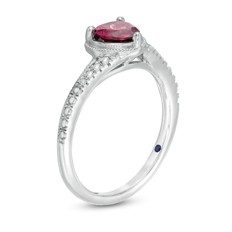 Main Image 3 of Cherished Promise Collection™ Enhanced Heart-Shaped Rhodolite Garnet and 1/20 CT. T.W. Diamond Promise Ring in 10K White Gold