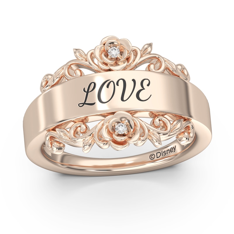 Enchanted Disney Belle Diamond Accent Roses Ring in 10K Gold (1 Line)