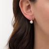 Thumbnail Image 1 of 7.0mm Cultured Freshwater Pearl and Baguette Emerald Vintage-Style Drop Earrings in 10K Gold