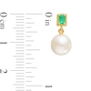 Thumbnail Image 2 of 7.0mm Cultured Freshwater Pearl and Baguette Emerald Vintage-Style Drop Earrings in 10K Gold