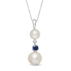 Thumbnail Image 1 of Button Freshwater Cultured Pearl and Blue Sapphire Double Drop Pendant in 10K White Gold