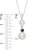 Thumbnail Image 3 of Button Freshwater Cultured Pearl and Blue Sapphire Double Drop Pendant in 10K White Gold