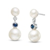 Thumbnail Image 0 of Button Cultured Freshwater Pearl and Blue Sapphire Double Drop Earrings in 10K White Gold