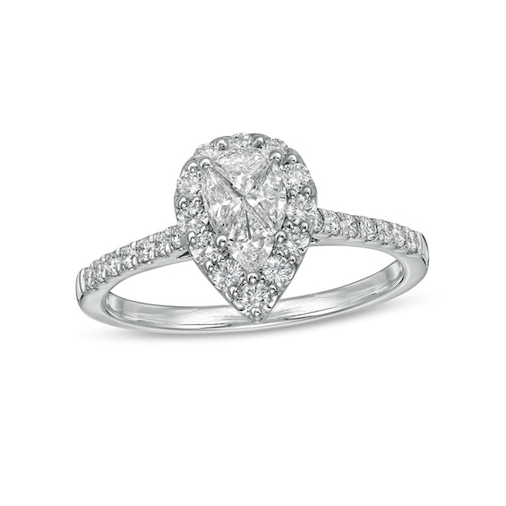 3/4 CT. T.w. Pear-Shaped Multi-Diamond Frame Engagement Ring in 10K White Gold