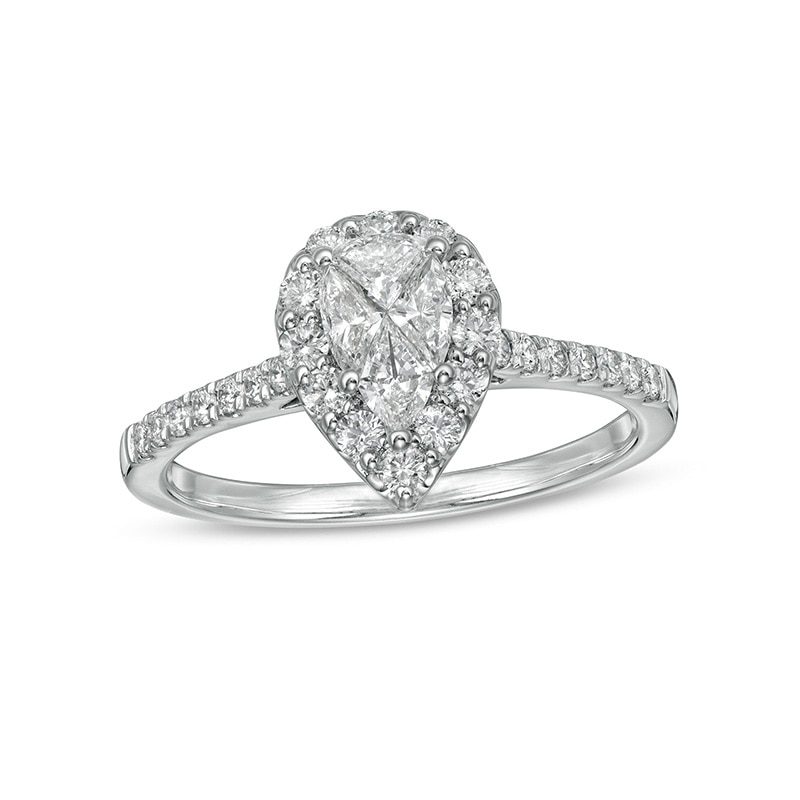 Main Image 1 of 3/4 CT. T.W. Pear-Shaped Multi-Diamond Frame Engagement Ring in 10K White Gold
