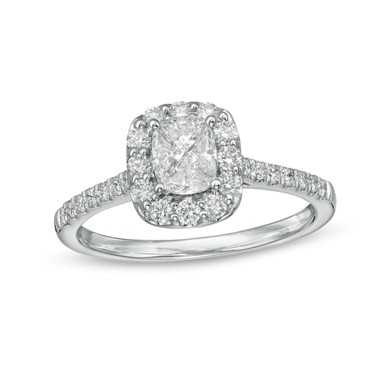 3/4 CT. T.w. Composite Cushion-Shaped Diamond Frame Engagement Ring in 10K White Gold