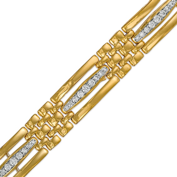 Men's 1 CT. T.w. Diamond Triple Row Bar and Brick Pattern Alternating Link Bracelet in 10K Gold - 8.25"