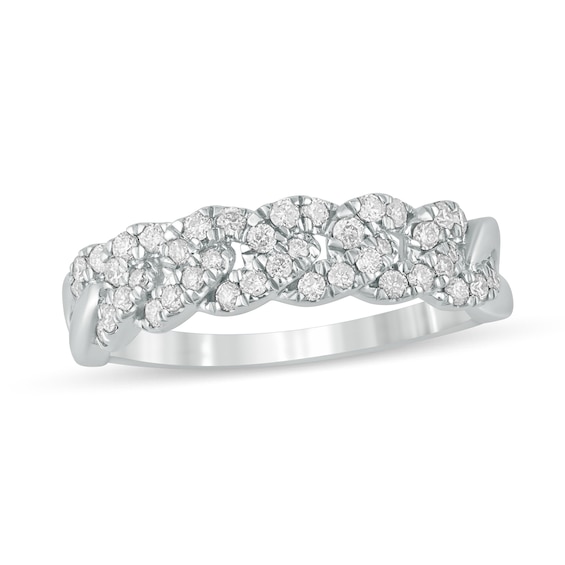 3/8 CT. T.w. Diamond Cuban Curb Chain Link Stackable Anniversary Band in 10K White Gold