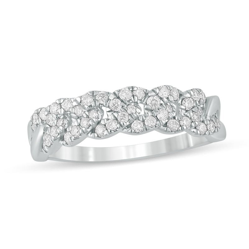 3/8 CT. T.W. Diamond Cuban Curb Chain Link Stackable Anniversary Band in 10K White Gold