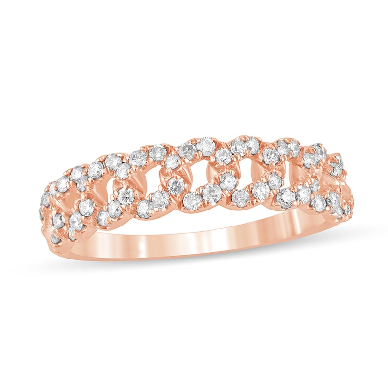 Main Image 1 of 1/3 CT. T.W. Diamond Cuban Chain Link Anniversary Band in 10K Rose Gold