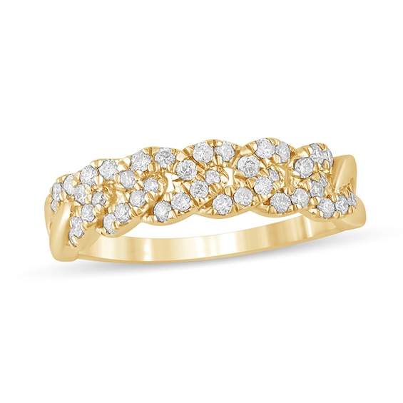 3/8 CT. T.w. Diamond Cuban Curb Chain Link Stackable Anniversary Band in 10K Gold