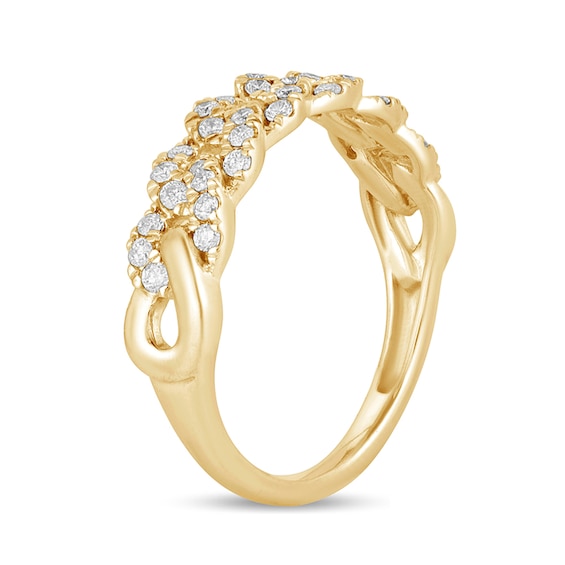 3/8 CT. T.w. Diamond Cuban Curb Chain Link Stackable Anniversary Band in 10K Gold