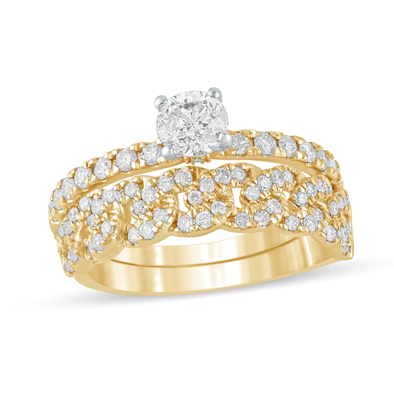 1 CT. T.W. Diamond Cuban Curb Chain Link Bridal Set in 10K Gold