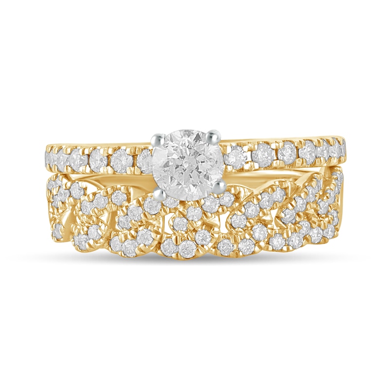 1 CT. T.W. Diamond Cuban Curb Chain Link Bridal Set in 10K Gold