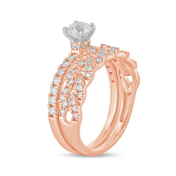 1 CT. T.w. Diamond Cuban Curb Chain Link Bridal Set in 10K Rose Gold