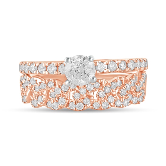 1 CT. T.w. Diamond Cuban Curb Chain Link Bridal Set in 10K Rose Gold