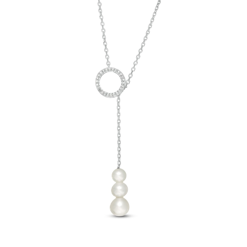 4.0-6.0mm Cultured Freshwater Pearl and 1/10 CT. T.W. Diamond Circle Lariat Necklace in 10K White Gold