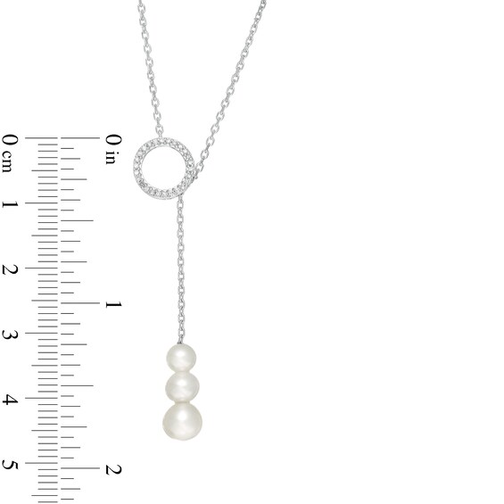 4.0-6.0mm Freshwater Cultured Pearl and 1/10 CT. T.w. Diamond Circle Lariat Necklace in 10K White Gold