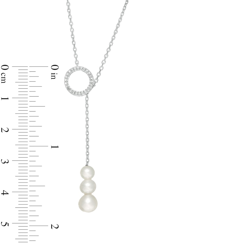 4.0-6.0mm Cultured Freshwater Pearl and 1/10 CT. T.W. Diamond Circle Lariat Necklace in 10K White Gold