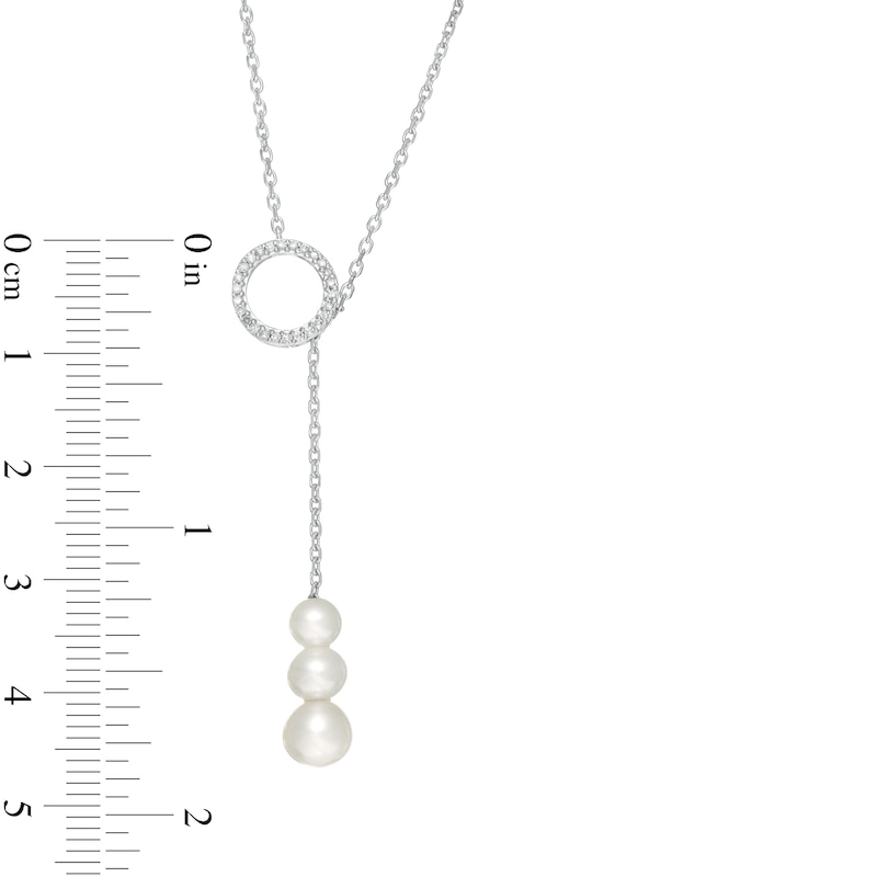 Main Image 4 of 4.0-6.0mm Freshwater Cultured Pearl and 1/10 CT. T.W. Diamond Circle Lariat Necklace in 10K White Gold