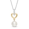 Thumbnail Image 1 of 8.0mm Freshwater Cultured Pearl and 1/15 CT. T.W. Diamond Heart Drop Pendant in 10K Gold and Sterling Silver
