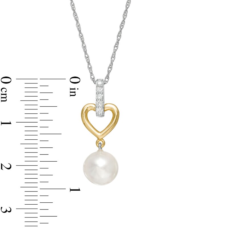 Main Image 3 of 8.0mm Freshwater Cultured Pearl and 1/15 CT. T.W. Diamond Heart Drop Pendant in 10K Gold and Sterling Silver