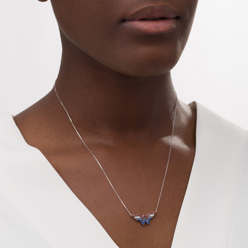 Main Image 2 of Wonder Woman™ Collection Garnet, Blue Sapphire and 1/20 Diamond CT. T.W. Symbol Necklace in Sterling Silver - 18"